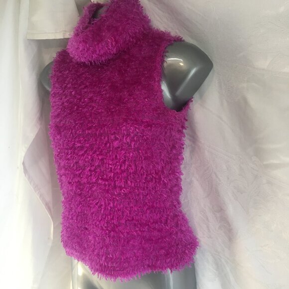 Brody 1990s Purple Fuzzy Fluffy Sleeveless Top Sz S Turtleneck Vintage Fuscia - Picture 5 of 9